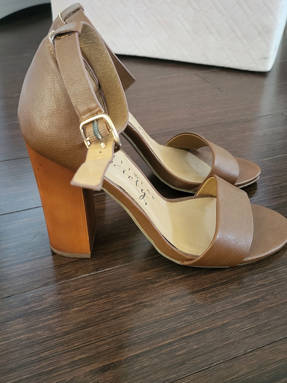 Wooden Block Heels In Cognac Brown